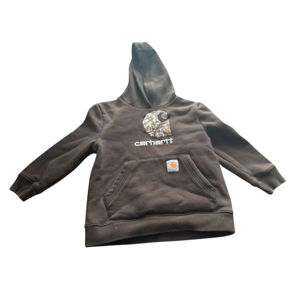 Kids Carhartt Camo Logo Hoodie Brown Size 7 Pullover Sweatshirt‎